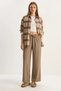 Women's High Waist Elastic Waist Tied Detailed Pocketed Fabric Mink Trousers - 5