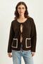 Women's Front Tie Pocket Detailed Knitwear Bitter Brown Cardigan