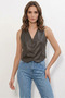 Women's V-Neck Buttoned Brown Vest - 4