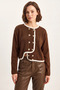 Women's Gold Button Detailed Asymmetrical Cut Knitwear Bitter Brown Cardigan - 4