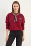 Women's Oversize Burgundy Sweatshirt with Scarf Detail and Leopard Embroidery