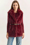 Women's Jacket Collar Lined Belted Fur Burgundy Vest - 5