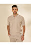 Men Beige Textured Half Zip Polo Shirt