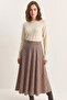 Women's Plaid Patterned Long Brown Skirt - 7