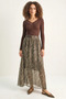 Women's Patterned Belt Detailed Lined Chiffon Maxi Brown Skirt