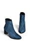 G654013102 Navy Blue Suede Low Heeled Women's Boots - 7
