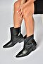 Z654037703 Black Genuine Leather Low Heeled Western Women's Boots - 3