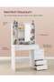 Dressing Table with LED Lights, Adjustable Brightness, 40 x 97.5 x 145 cm, Modern Makeup Desk, Vanity Table with Mirror, Drawers, Open Compartments, Adjustable Shelves, Cloud White - 4
