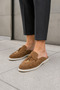 Liora Tobacco Tan Genuine Leather Suede Women's Loafer Mule Slippers with Gold Accessories - 4