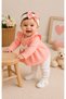 Baby Girl Ribbed Bandana with Bow and Heart Detail, 0-24 Months Baby Girl 3-Piece Set, 100% Cotton - 3