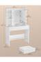Dressing Table with LED Lights, 9 Bulbs, 3 Light Colours, Adjustable Brightness, Vanity Desk with Mirror, Adjustable Shelves, 2 Drawers, Makeup Desk, Modern White - 5