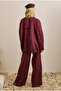 High Collar Linen Suit Burgundy - 5