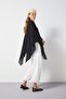 Women's Black Premium Fabric Poncho with Tie Detail at the Collar 31170 - 3