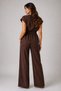 Women's Brown 100% Cotton Linen Double Suit Trousers with Elastic Waist - 3