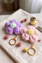 Set of 2 Hand Knitted Fluffy Flower Bag Ornaments and Keychains - Macrame Charm - 2