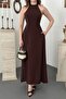 Brown Halter Neck Dress - 4