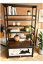 Stylish 5-Level Metal Bookshelf and Storage Organizer with Wood-Finish Shelves and Decorative Cat Butterfly Drawer, Contemporary Freestanding Furniture for Living Room Bedroom Office Study, Perfect fo - 5
