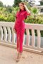 Fuchsia Gathered Satin Dress - 3