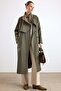 Trench Coat with Stand-Up Collar and Cape Detail, Water-Repellent Feature, Khaki 6889 - 2