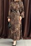Leopard Shoulder Pad Piece Leopard Dress with Belt Detail - 2