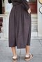 Women's Velvet Fabric High Waist Pleated Midi Skirt with Pockets - Brown - 6