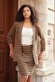 Women's Jacquard Stretch Fabric Shawl Collar Capri Sleeve Stitched Blazer Jacket-Beige Orange - 6
