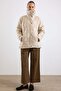 Large Size Short Quilted Coat with Fur Collar Bej 6904 - 5