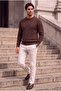 Leone Anti-Peeling Anti-Pilling Hairless Knitted Crew Neck Men's Sweater - Brown - 5