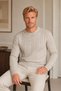 Men's Round Neck Long Sleeve Hair Braided Timeless Classic Casual Beige Knitwear Sweater - 6