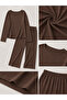 Women's Long Sleeve Report Fabric Embellished Soft Pajama Set – Relaxed Fit Crew Neck Bottom Top Set - 5