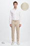 Men's Beige 360 All-Direction Stretch Slim Fit Diagonal Patterned Flexible Casual Trousers with Side Pockets
