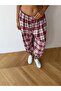 Women's Burgundy Lace-Up Plaid Patterned Premium Shalwar Trousers Frv0221-1