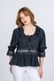 Women's Summer Black Lace Collar Ruffle and Waist Tulle Lace Detailed Blouse Shirt 70073