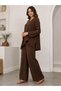 Women's Linen V-Neck Asymmetrical Cut Blouse and Wide-Leg Trousers Two-Piece Set - 3