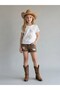Girl's Floral Shaped Rope Embroidered Design T-Shirt - 4