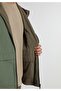 Loose Fit Plain Lined Zippered Men's Green Raincoat - 5