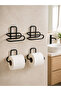 Preminium Black 4 Pieces Metal Toilet Paper Holder Self-Adhesive Mounting Without Drilling Bathroom Hanger - 2