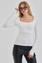 Women's Ecru Square Neck Slim Fit Finger-Loop Ultra Soft Flexible Lycra Cotton Basic Body&Blouse - 2