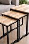 Nesting Service Table Set (3 Pieces) Wood with Light Beige Marble Pattern and Black Metal Legs – Sleek Modern Style That Complements Your Luxurious Setting - 3