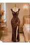Leopard Print Ruffled Slit Long Mermaid Evening Dress - 3
