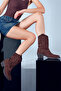 Women's Brown Short Thick Heeled Suede Leather Cowboy Boots Af190001Ds - 2