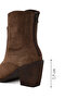 Women's Tan Zippered Thick Heeled Suede Leather Boots Wf190065Ds - 4