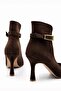 Caren Women's Suede Brown Pointed Toe Thin Heeled Belt Detailed Windowed Stylish Boots & Stiletto 9 cm Heel - 5