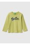 Boy's Pistachio Green Front Printed Long Sleeve T-Shirt
