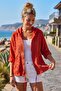 Pomegranate Flower Hooded Raglan Sleeve Zippered Pocketed Belted Waist Embroidered Cotton Woven Jacket 66 60