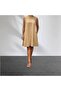 Beige Linen Blend Crew Neck Flared Dress - 5