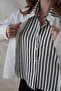 White Striped Garnished Oversized Shirt - 2