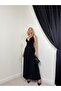 Women's Black Strappy V-Neck Draped Gathered Backless Maxi Dress