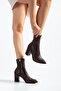 Women's Brown Leather Pointed Toe Stretch Heeled Boots Zipper Casual