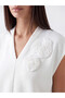 Trendlucky V-Neck Floral Applique Blouse with Difference - 3